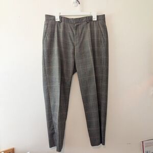 Calvin Klein Gray Brown Plaid Pants 100% Wool